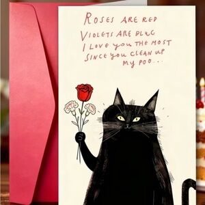Hysterical, Whimsical Black Cat Greeting Card with Red Envelope